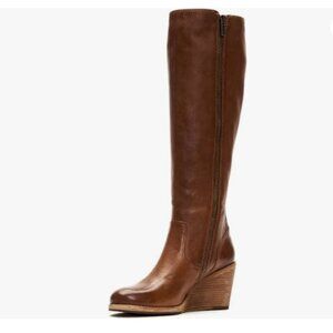 FSJ Women Comfortable Side Zipper Wedge High Heel Point Toe Fancy ,Brown Boots